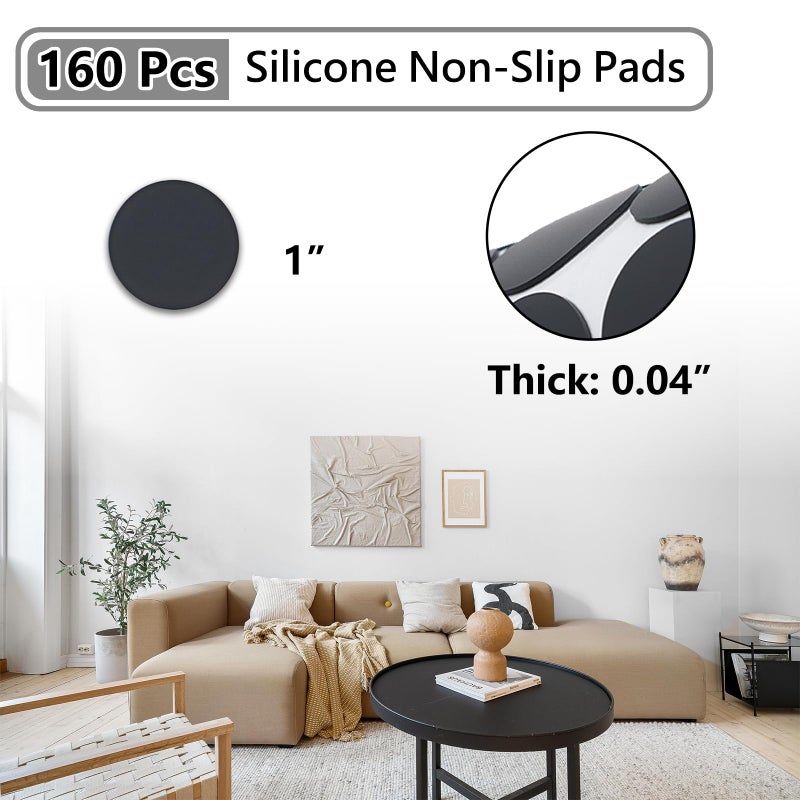 Jayen 160 Pcs Non Slip Self-Adhesive Silicone Cuttable Furniture Pads, Anti-Sliding Anti-Scratch Rubber Floor Protectors for Any Furniture and Appliances - Black (Matte) - Image 2